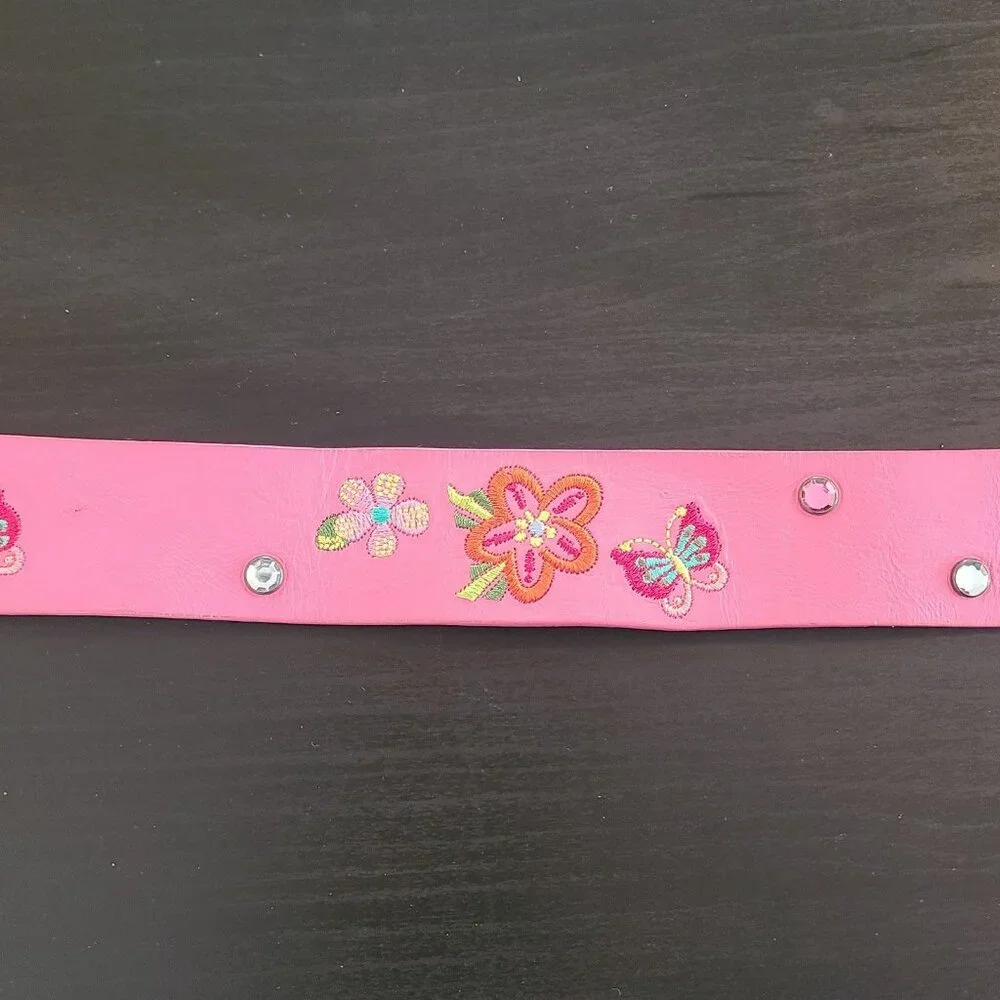 Childrens Place Pink Embroidered Leather Belt Brass Buckle